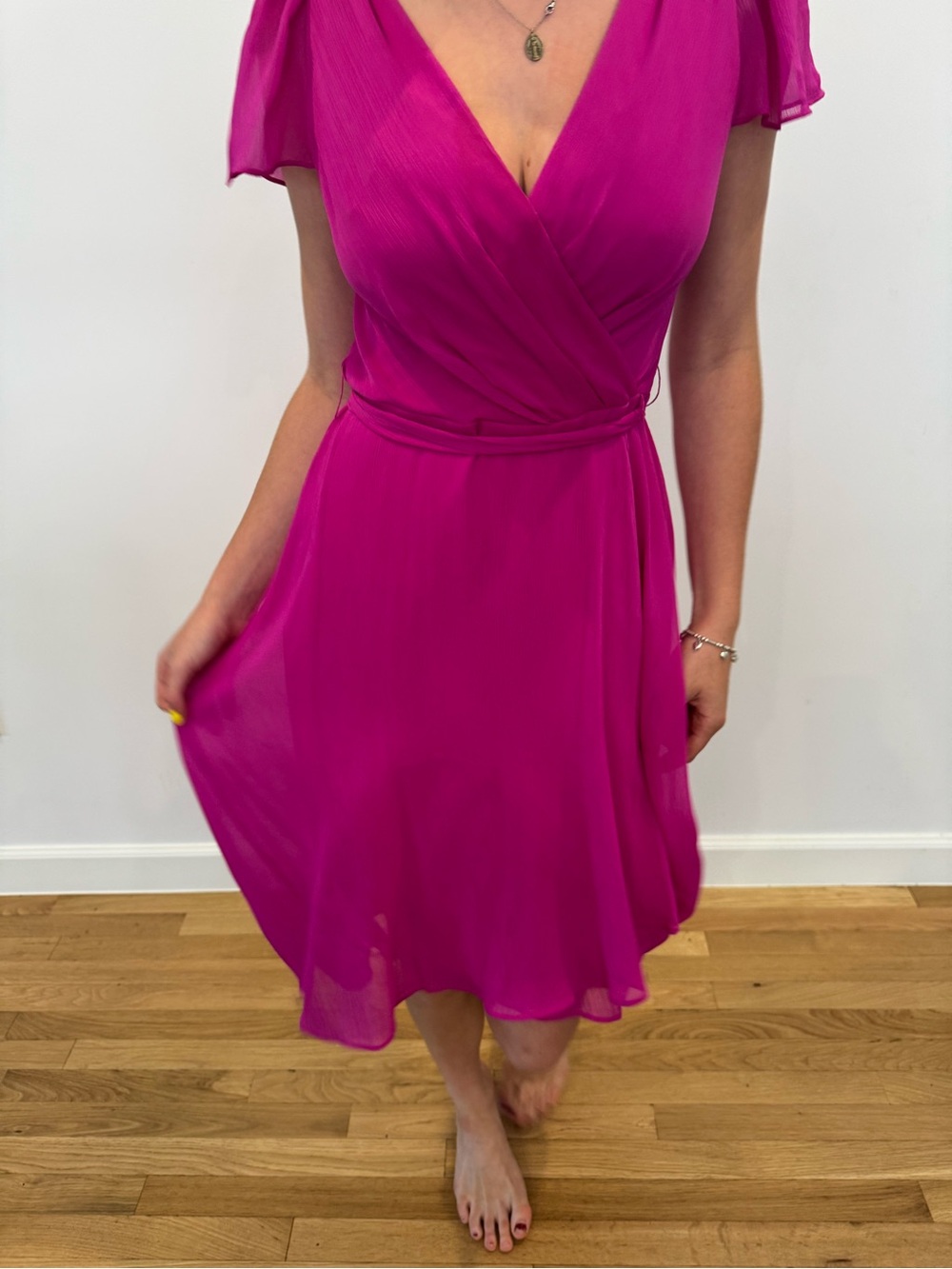 DKNY Pink Wrap Midi Dress